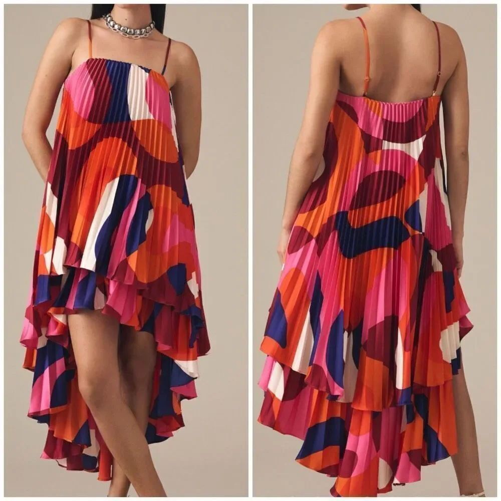 New Hutch Tiered High-Low Pleated Dress Size XS - Picture 2 of 11